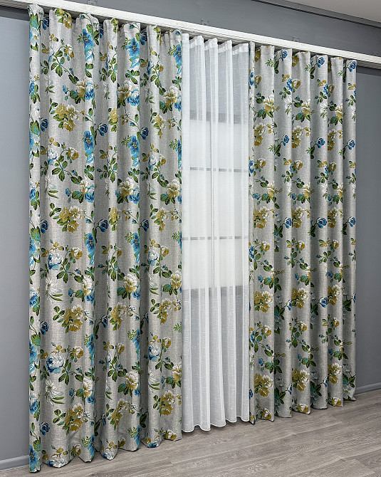Комплект штор VR-Textil Лен Прованс 100х270 2шт и Тюль 300х270 2082ш-115т Разноцветный с белым 71-217/1 Киев - изображение 3