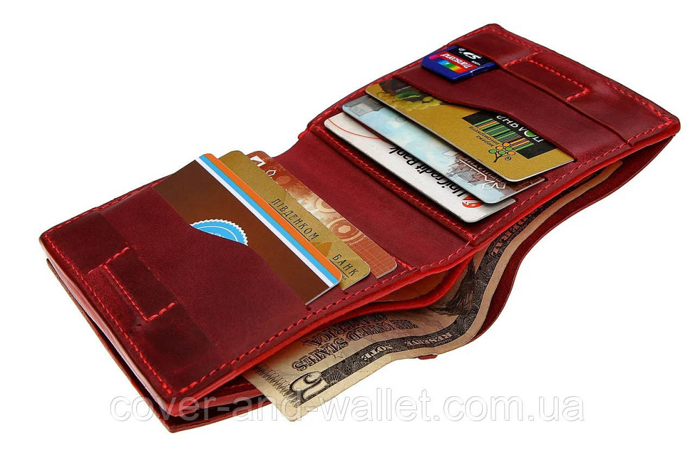 Компактний жіночий шкіряний гаманець на магнітах марсалового кольору Grande Pelle Lettera Київ - фото 8