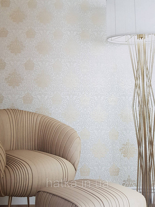 Шпалери метрові вінілові на флізелін Marburg Villa Romana класика вензелі завитки золотисті білі бежеві Київ - фото 2