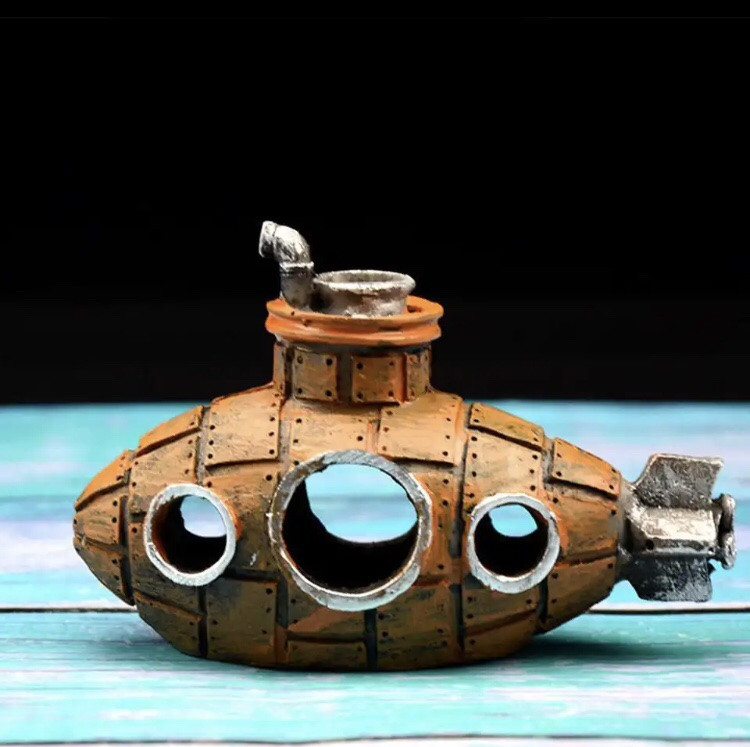 Декор для акваріума "Затонувший підводний човен" - розмір 13*9*6 см, смола, акваріумний декор Київ - фото 2