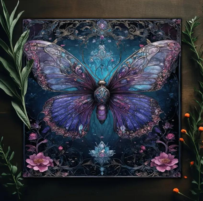 Алтарная скатерть с бабочкой и цветами для карт Таро и Рун. Скатерть для гадания 49*49 см. Киев - изображение 5