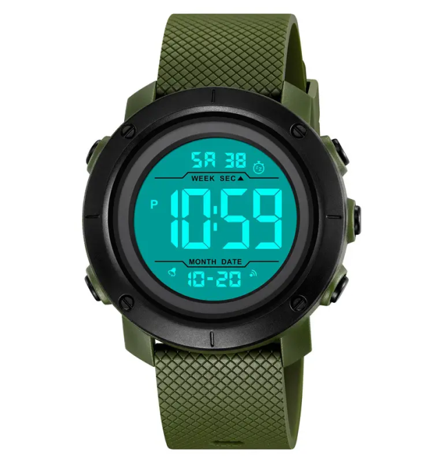 Чоловічий наручний годинник Skmei 2497 з каучуковим ремінцем (Зелений з білим) Київ - фото 2