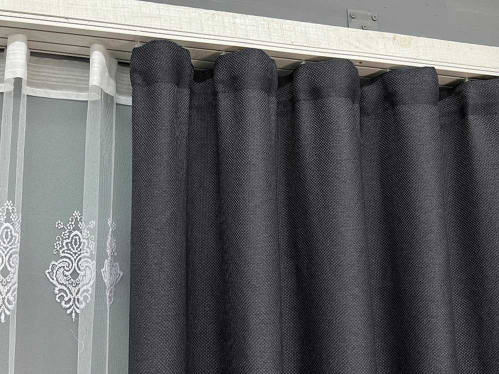 Комплект штор VR-Textil Льон Мішковина 150х270 2шт і Тюль 600х270 1161ш-1571т Графітовий з білим 71-189/5 Київ - фото 8