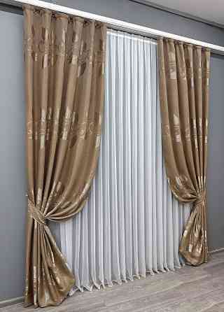 Комплект готових штор VR-Textil Льон Рогожка № 1686ш Карамельний 100х275 см 2 шт (31-781) Київ