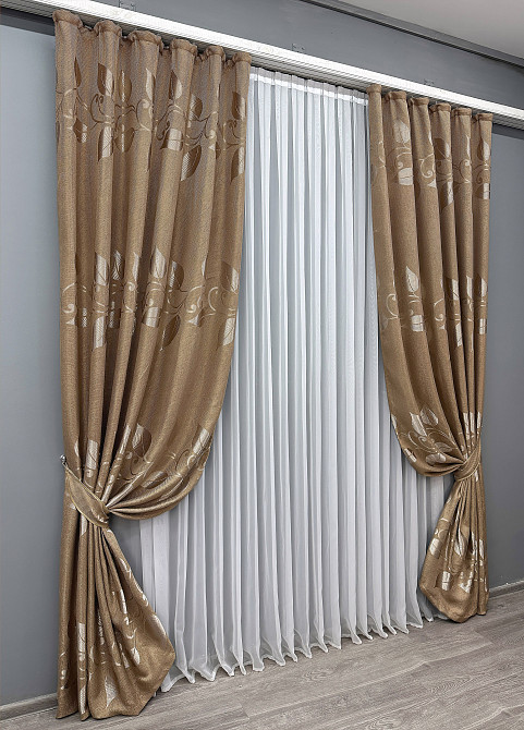 Комплект готових штор VR-Textil Льон Рогожка № 1686ш Карамельний 100х275 см 2 шт (31-781) Київ - фото 3