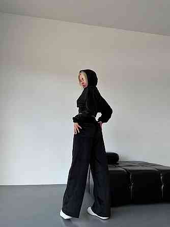 Жіночий стильний прогулянковий костюм-двійка: кофта та штани велюр-плюш Чорний, 48/50 Одеса