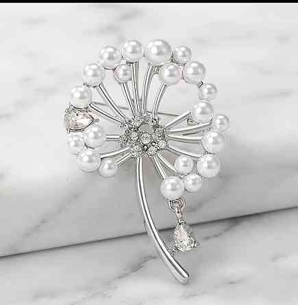 Брошь одуванчик с жемчугом серебристая декоративное украшение Киев