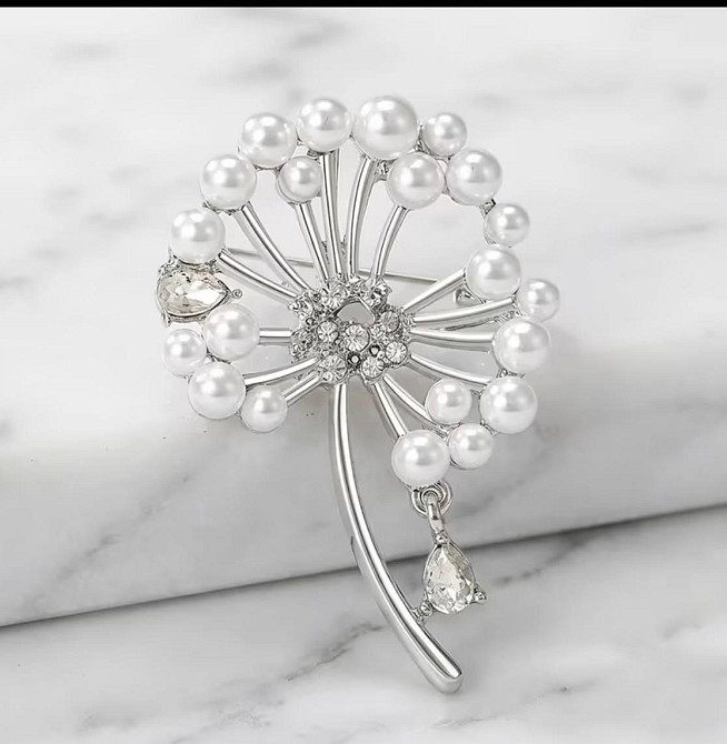 Брошь одуванчик с жемчугом серебристая декоративное украшение Киев - изображение 2
