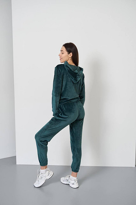 Женский велюровий костюм на змейке с капюшоном Изумрудный M Харьков - изображение 4