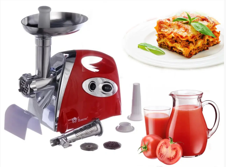 Электромясорубка Domotec MS-2019 Red 2800 Вт с насадками для колбас, кеббе и томатов, реверс, 3 диска Одесса - изображение 2