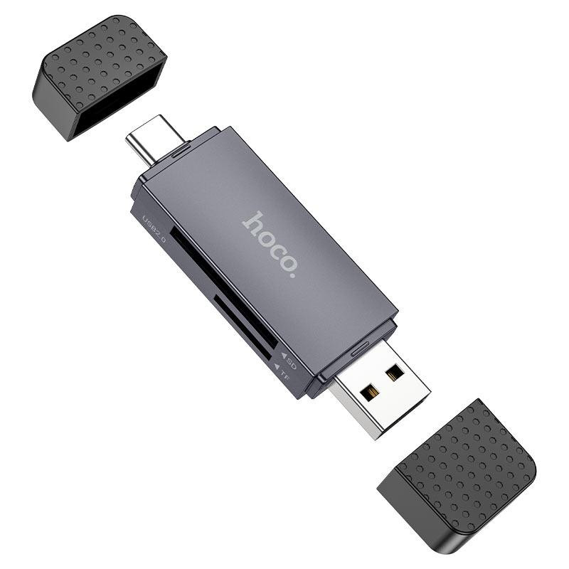 Кардрідер HOCO HB45 Spirit 2-in-1 USB/Type-C 2.0 card reader Metal Gray Одеса - фото 1