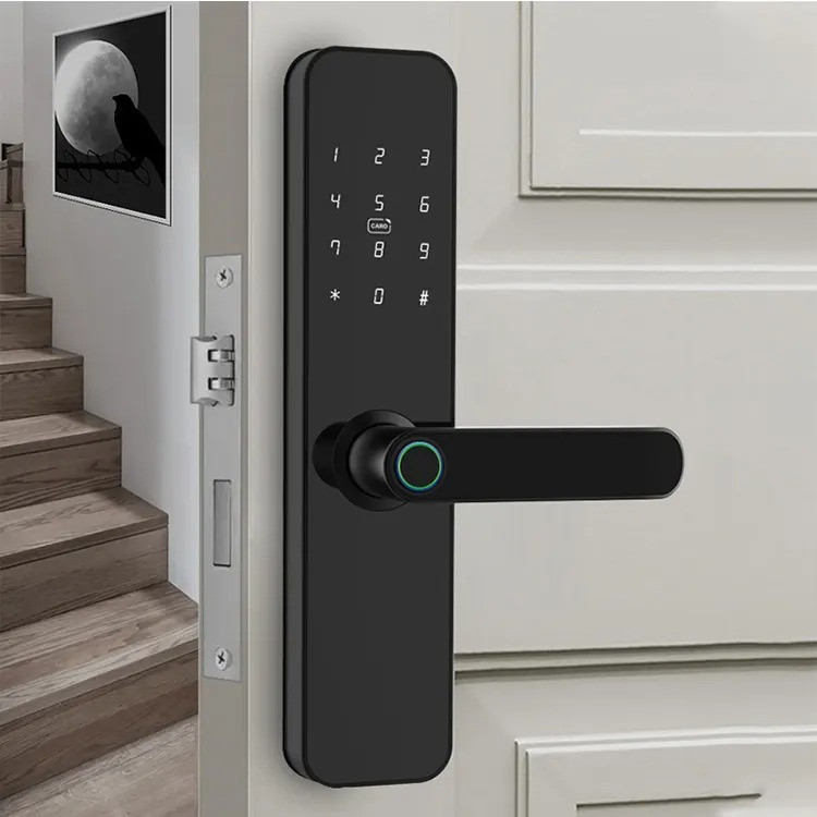 Умный дверной замок с Wi-Fi кодовый KHS-D7 с ключ-картой и отпечатком пальца ,черный Каменец-Подольский - изображение 3