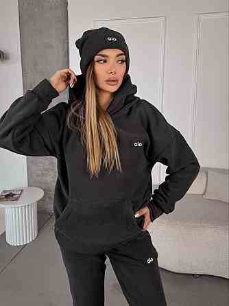 Жіночий стильний теплий костюм із флісу полар із шапкою Графіт, 50/52 Одеса