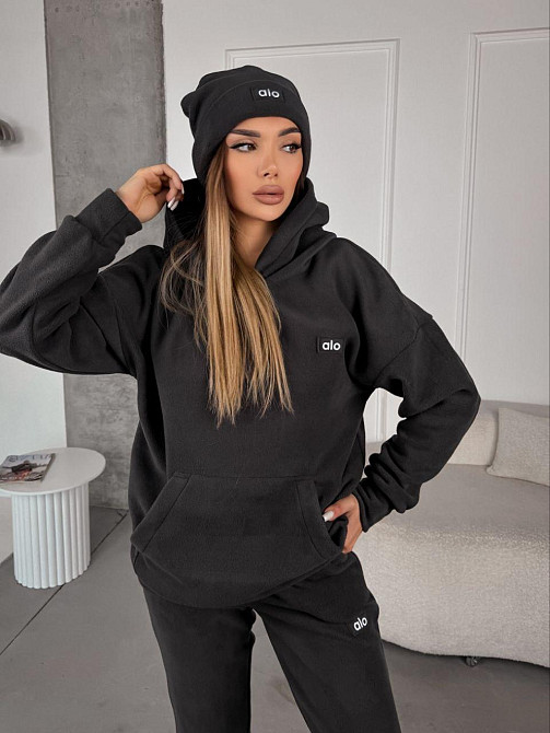 Жіночий стильний теплий костюм із флісу полар із шапкою Графіт, 50/52 Одеса - фото 2