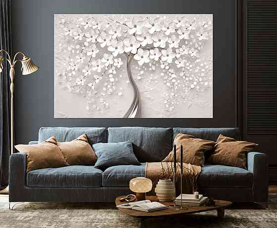 Картина холст у вітальню / спальню Дерево білі квіти     MLP_15  ( 60х30см ) 50x100 см Київ