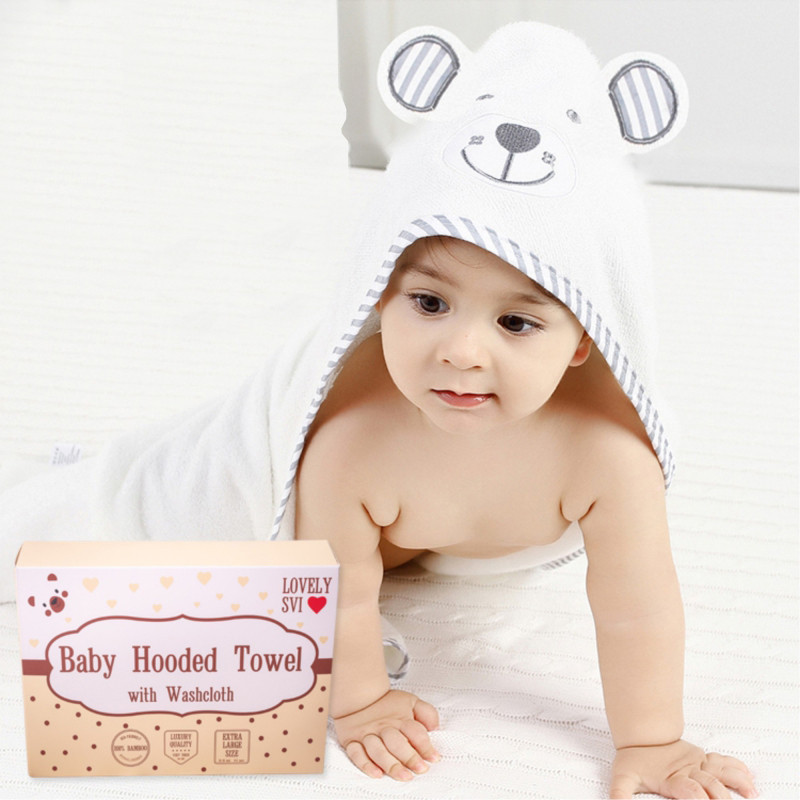 Полотенце  бамбук / махра Lovely Svi детское с капюшоном в подарочной коробке - 90 х 90 см Медведь серая окант Киев - изображение 3