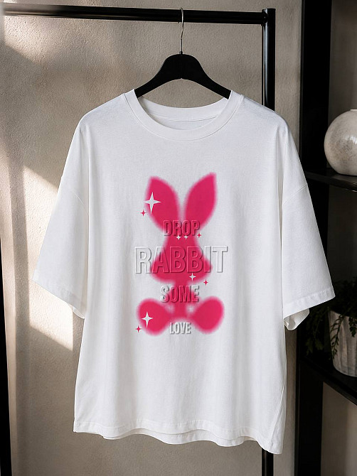Футболка женская YIGOU 17 RABBIT oversize удлиненная с принтом кролик one size, белый, one size Киев - изображение 18