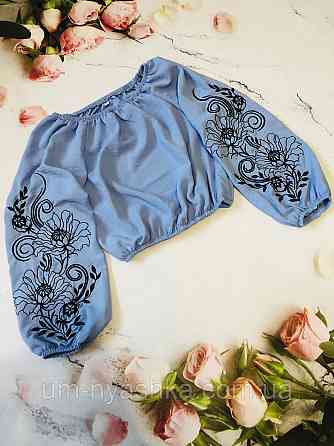 Підліткова блакитна укорочена блуза з вишивкою 122-140 Кривий Ріг