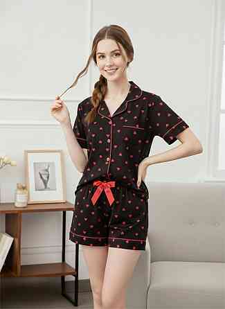 Женская трикотажная пижама двойка с сердечками Черный, 48 Одесса