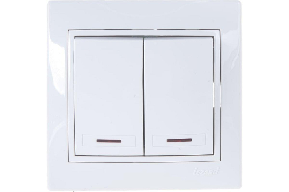 MIRA Вимикач подвійний з підсвіткою білий з білою вставкою Lezard Харків - фото 1