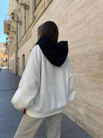 Женский стильный теплый свитшот тринитка на флисе (очень качественная)+трикотаж «Баранчик» Молочный, 46/48 Одесса