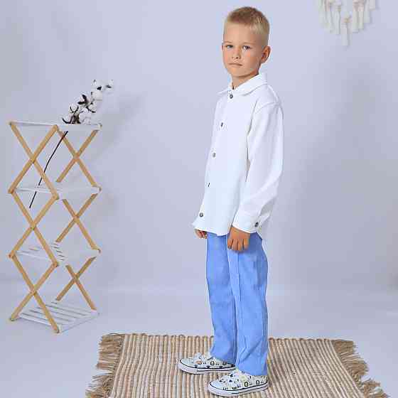 Святковий вельветовий костюм для хлопчика/ костюм до школи сорочка біла + штани блакитні 116 Кам'янець-Подільський