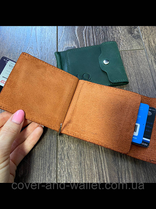 Коричневий шкіряний затиск для грошей ручної роботи LQ Leather Київ - фото 6