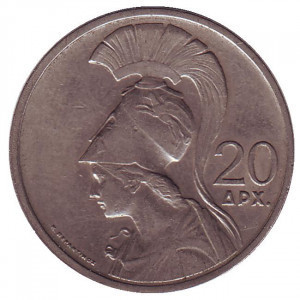 Афіна. Монета 20 драхм. 1973 рік, Греція.. (Р) Полтава - фото 1
