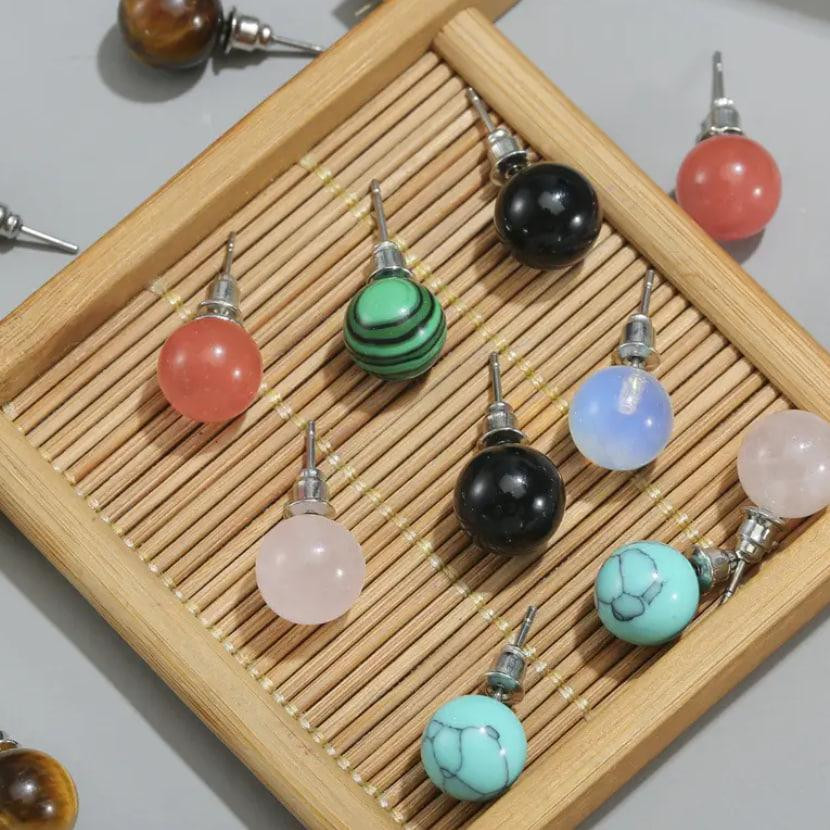 Серьги из красного агата, круглые серьги из натурального красного агата, серьги гвоздики. Киев - изображение 3