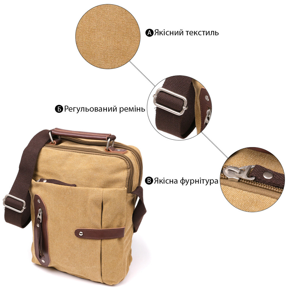 Сумка вертикальная текстильная Vintage 20154 Хаки Киев - изображение 3