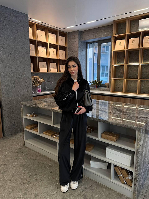 Женский велюровый костюм двойка кофта и штаны Черный, 48/52 Одесса - изображение 7