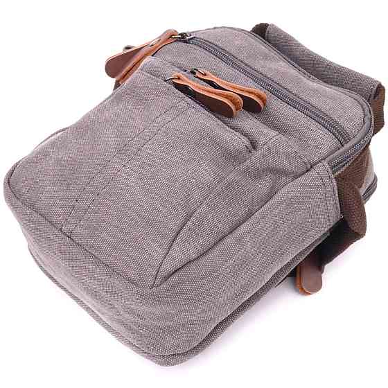 Компактна чоловіча сумка із щільного текстилю 21244 Vintage Сіра Київ