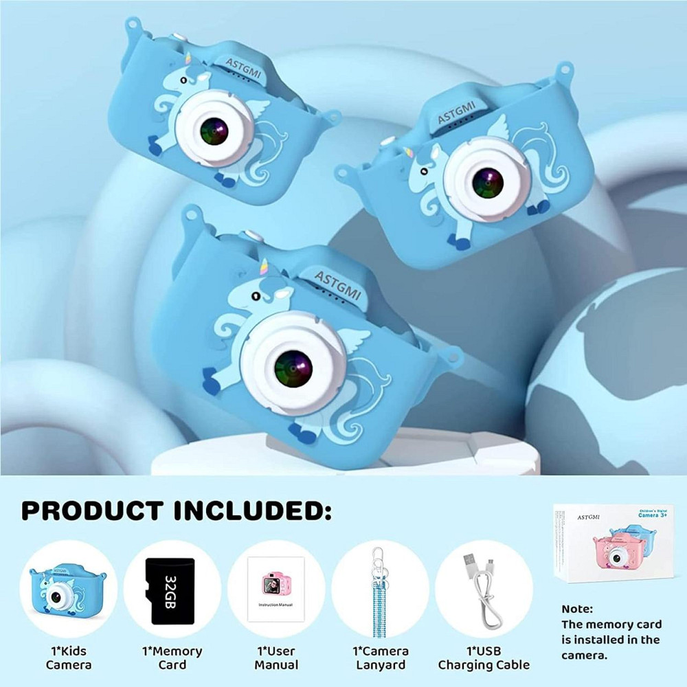 Дитяча цифрова камера ASTGMI C3Pro, 2.0” дисплей, 12МП, з SD-картою 32 ГБ та силіконовою кришкою, синя, подарунок дитині Київ - фото 2