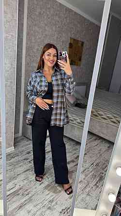 Женская оверсайз рубашка в клетку турецкая фланель Шоколад, 42/48 Одесса