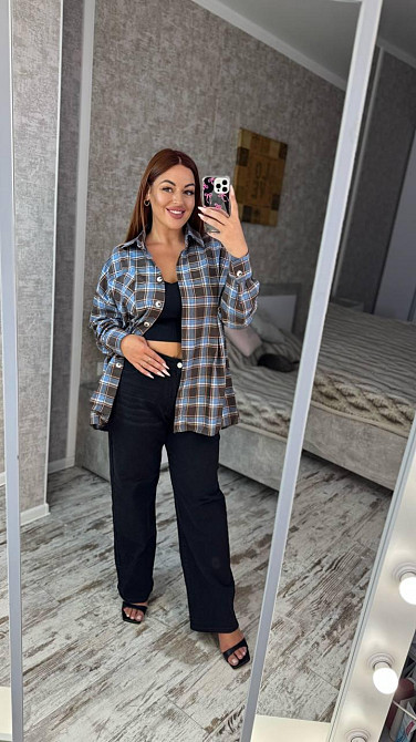 Женская оверсайз рубашка в клетку турецкая фланель Шоколад, 42/48 Одесса - изображение 5