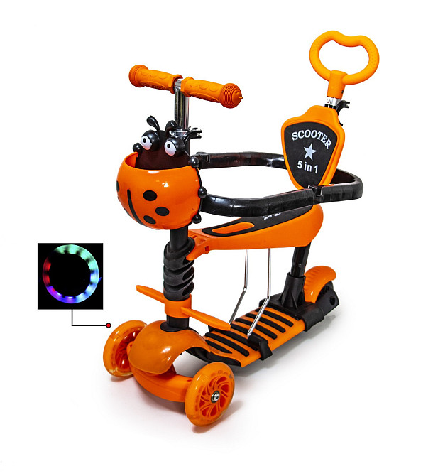 Самокат із захисним бампером Scooter "Божа Корівка" 5 в 1. Помаранчевий Одеса - фото 1