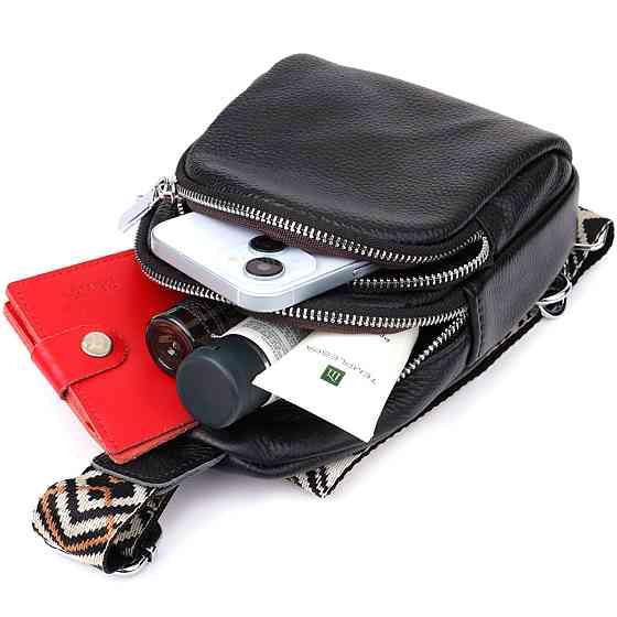 Жіноча сумка слінг із натуральної шкіри Vintage 22935 Чорний Київ