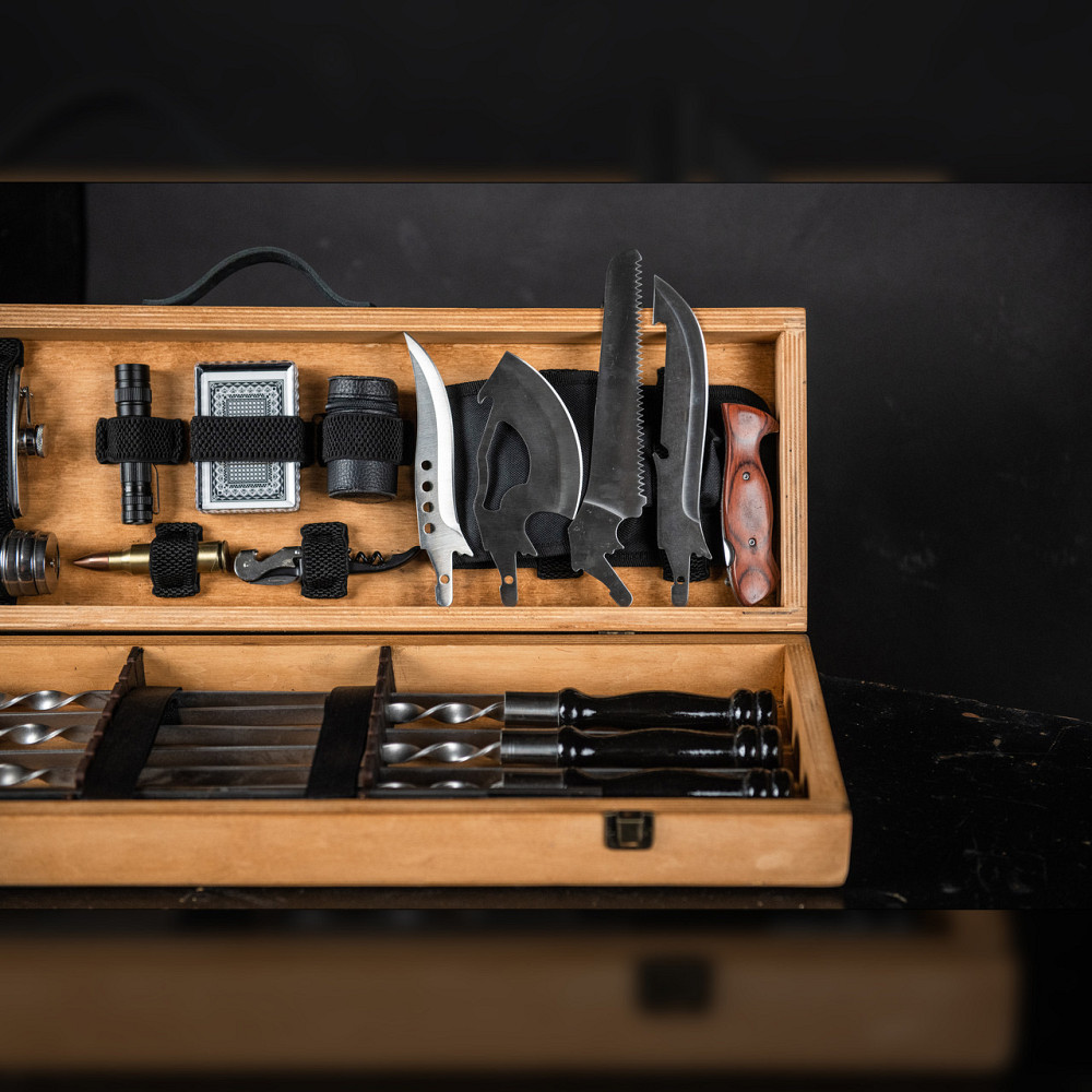 Шампури подарункові набір бокс для пікніка гриля та барбекю Оригінальні Віп подарунки на день народження татові, хлопцю, Тернопіль - фото 9