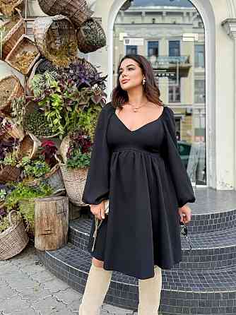 Жіноче романтичне плаття батал з декольте щільна костюмка Чорний, 58/60 Одеса