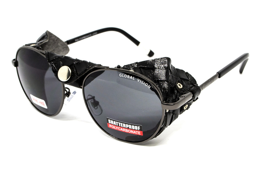 Окуляри захисні Global Vision Aviator-5 GunMetal (gray), сірі в темній оправі зі з'ємним ущільнювачем із синтетичної "шкіри" Київ - фото 1