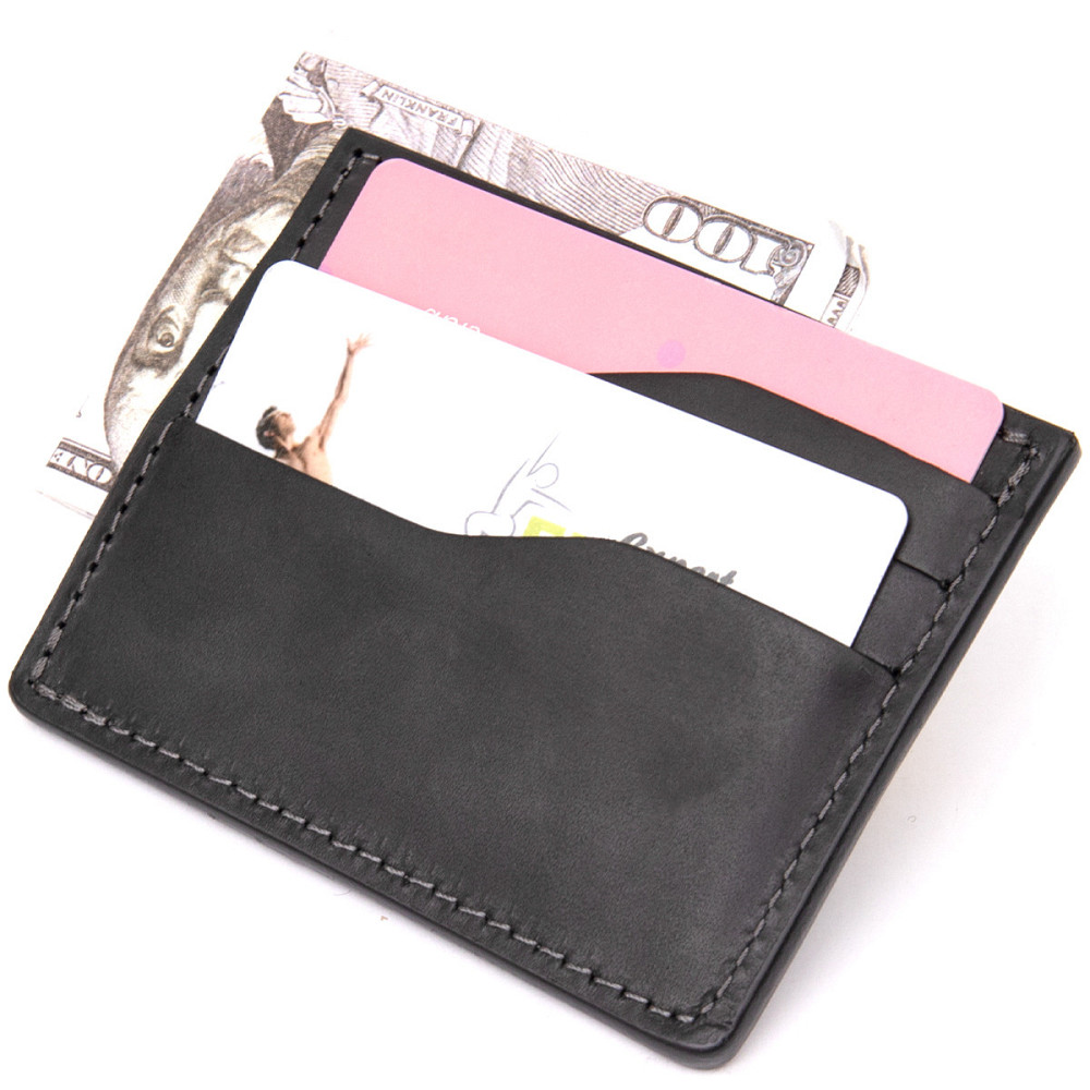 Практичный кожаный картхолдер Черный (GRANDE PELLE) Киев - изображение 10