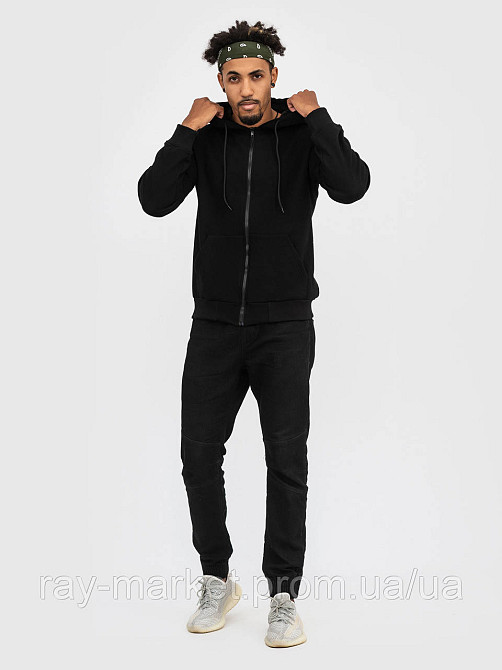 Худи базовое на молнии утепленное Ray Basic мужское черное (U0405LM-Black) XXL, Демисезонная, Трехнитка с начесом (на флисе) Киев - изображение 4