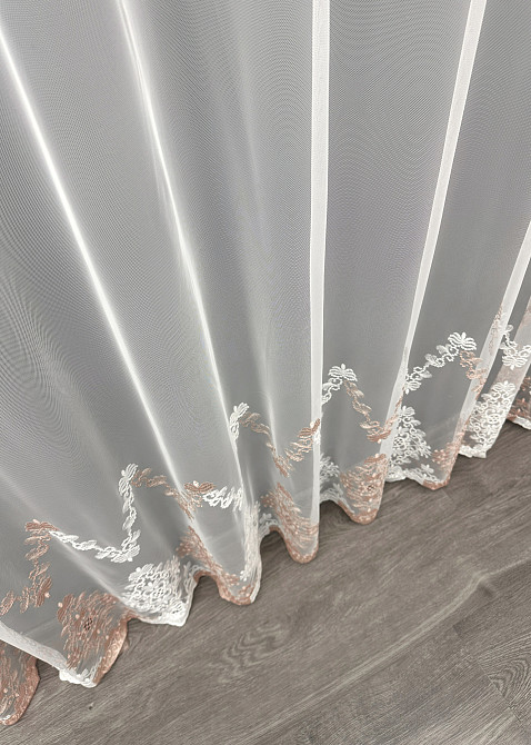Тюль VR-Textil 1467т Грек-сітка з вишивкою Молочний з пудровим 300х270 см (42-0597) Київ - фото 8