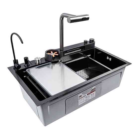 Мийка кухонна PVD чорна Valeso Handmade "Водоспад" (ДЕКОР) 75х45DF Коломыя