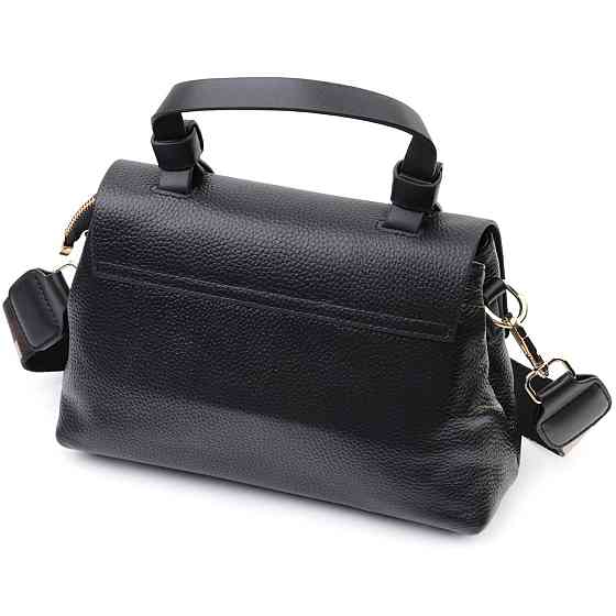 Люксовая сумка для женщин с короткой ручкой из натуральной кожи Vintage 22670 Черная Киев