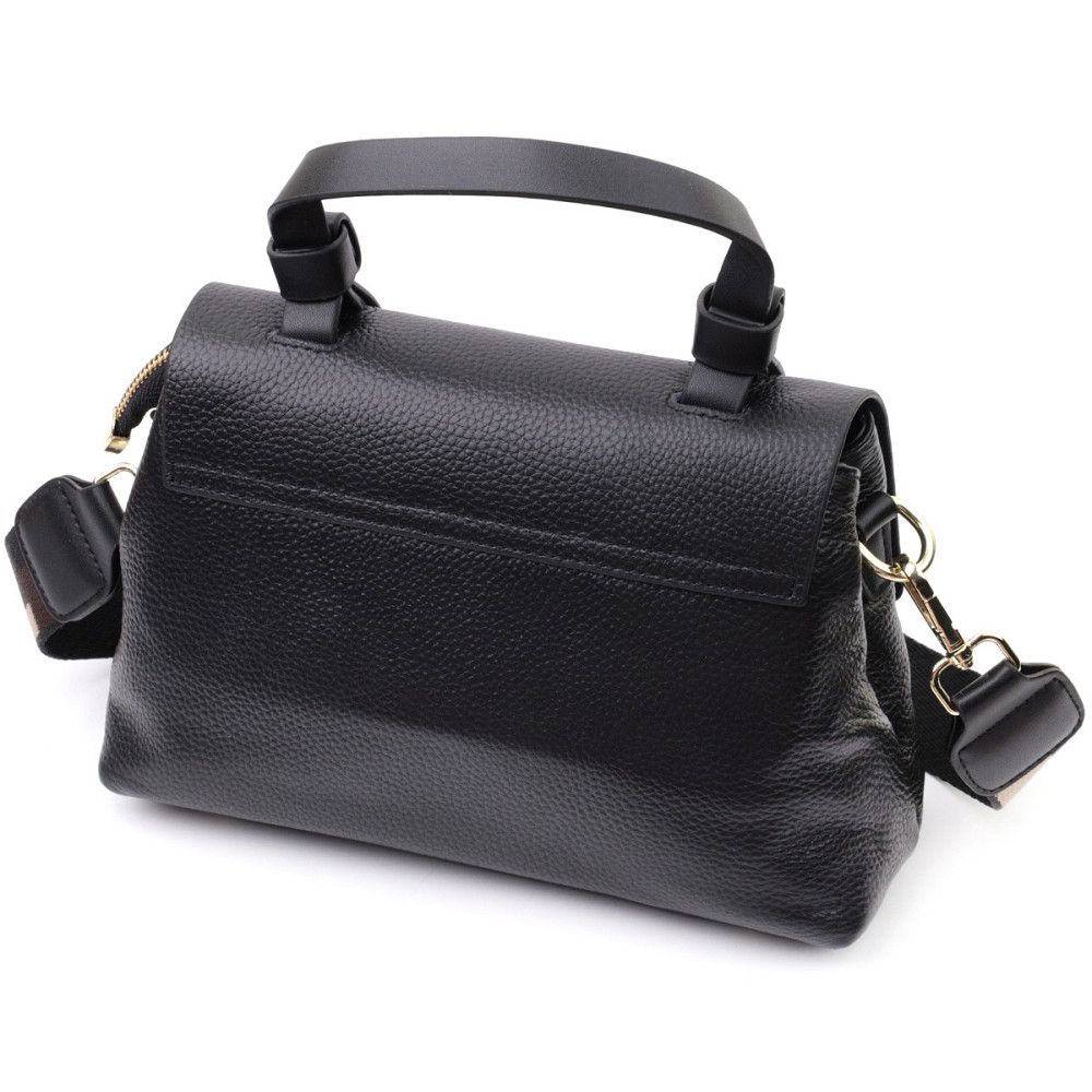 Люксова сумка для жінок з короткою ручкою з натуральної шкіри Vintage 22670 Чорна Київ - фото 2