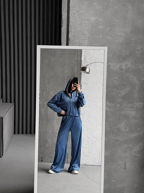 Женский прогулочный костюм двойка: кофта и штаны турецкий велюр Джинс, 46/48 Одесса - изображение 4