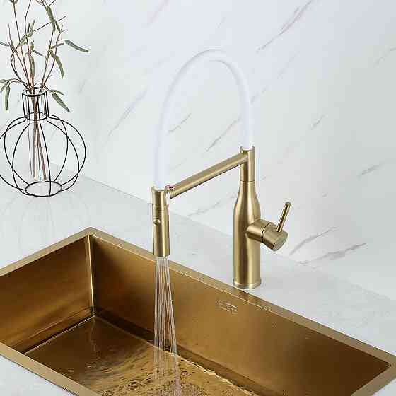 Смеситель для кухни с гибким изливом GAPPO G4098-23 золото сатин/белый Киев