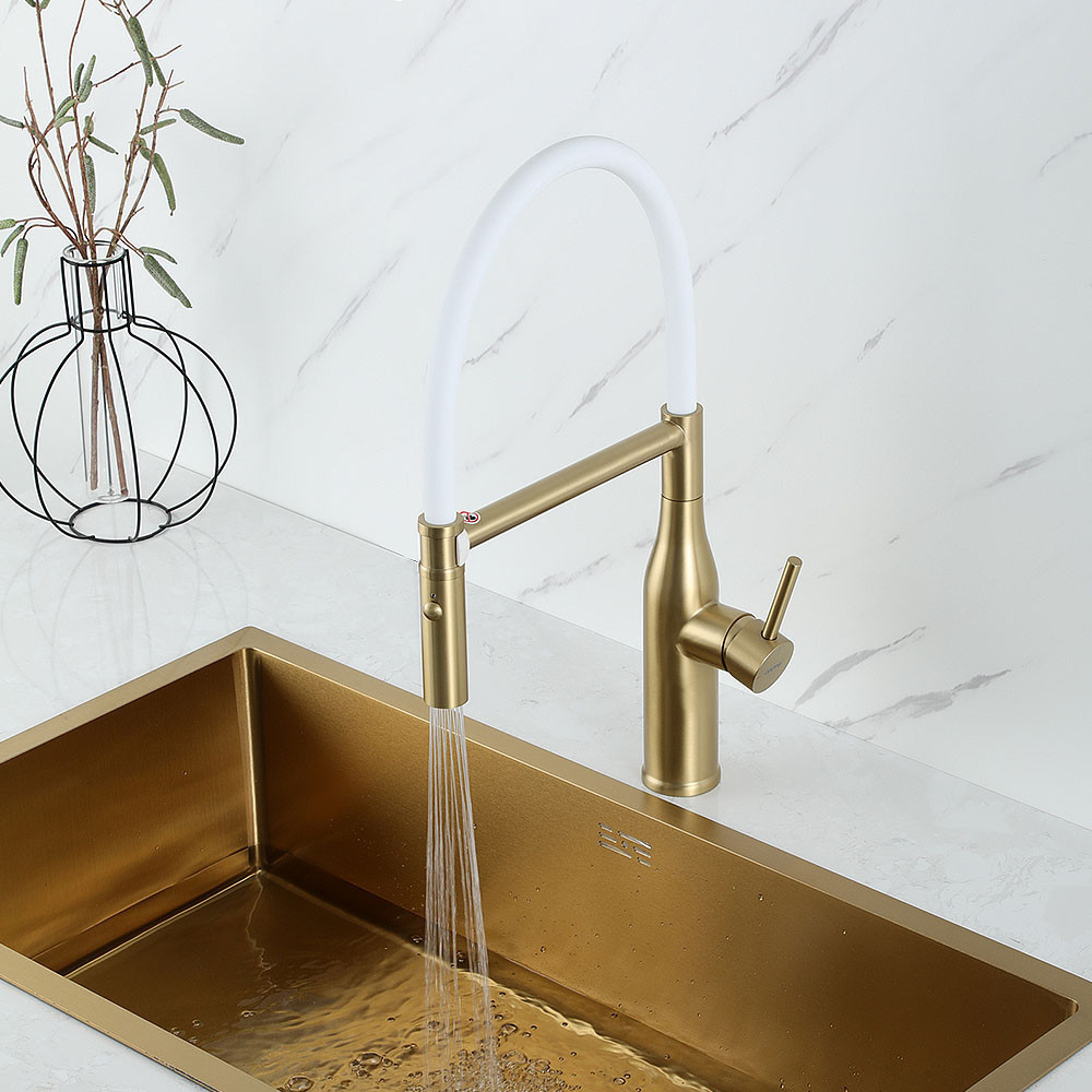 Змішувач для кухні з гнучким виливом GAPPO G4098-23 золото сатин/білий Київ - фото 3