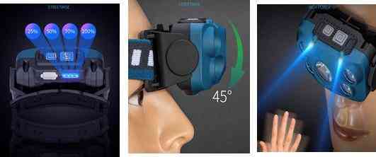 Налобний ліхтар Rablex RB959, жовтий+білий+червоний, 1хT6+4хCOB, Сенсор, акум, Type-C Дніпро